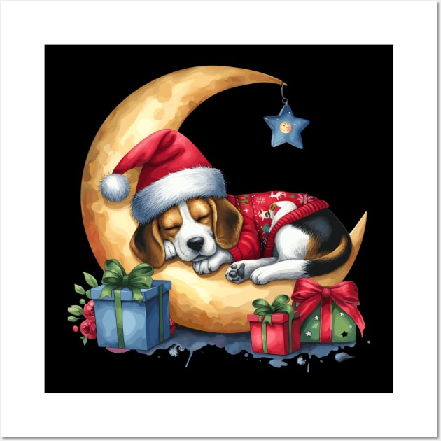 Beagle Dog On The Moon Christmas Wall Art by Graceful Designs